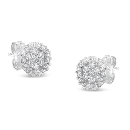 14K White Gold 1/2 Cttw Brilliant-Cut Diamond Halo-Style Cluster Round Button Stud Earrings (H-I Color, I1-I2 Clarity) - Bijoux-NYC Direct