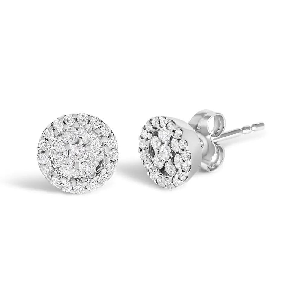 Diamond halo cluster button stud earrings in 14k white gold – 1/2 cttw bijoux-nyc direct