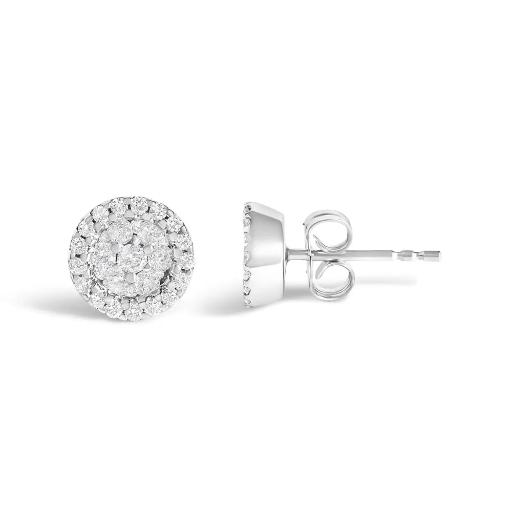 Diamond halo cluster button stud earrings in 14k white gold – 1/2 cttw bijoux-nyc direct
