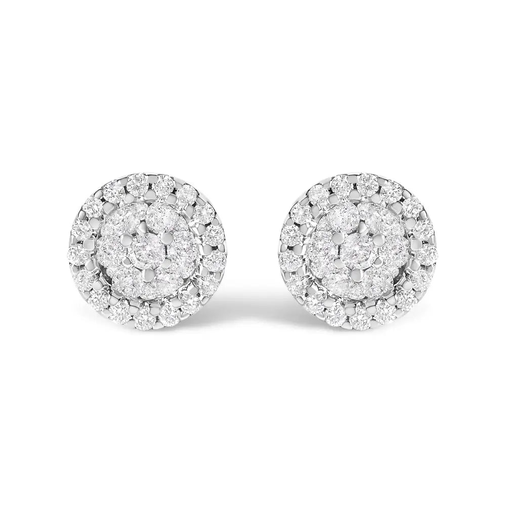 Diamond halo cluster button stud earrings in 14k white gold – 1/2 cttw bijoux-nyc direct