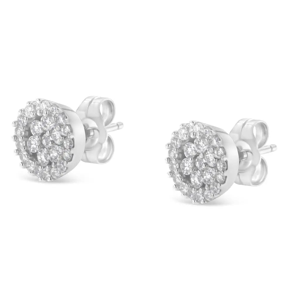 Diamond halo cluster button stud earrings in 14k white gold – 1/2 cttw bijoux-nyc direct