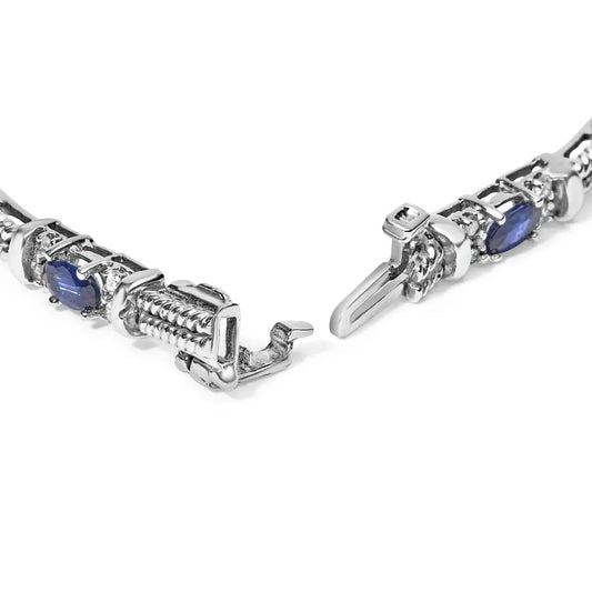 14k white gold 1/2 cttw diamond & oval blue sapphire braided link bracelet (g h color vs1 vs2 clarity) 7’’ inches