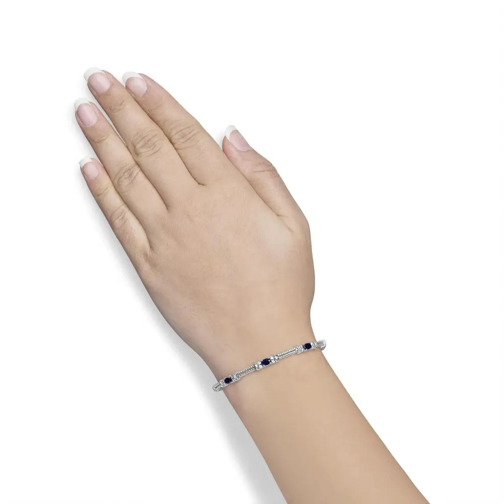 14k white gold 1/2 cttw diamond & oval blue sapphire braided link bracelet (g h color vs1 vs2 clarity) 7’’ inches