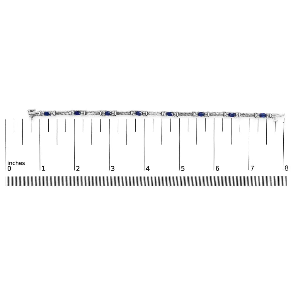 14k white gold 1/2 cttw diamond & oval blue sapphire braided link bracelet (g h color vs1 vs2 clarity) 7’’ inches