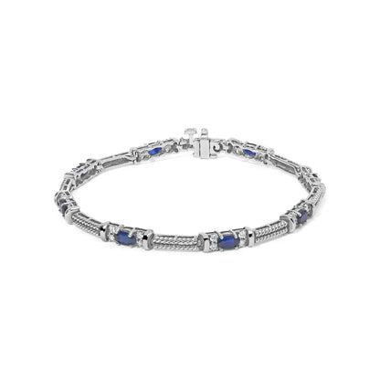 14k white gold 1/2 cttw diamond & oval blue sapphire braided link bracelet (g h color vs1 vs2 clarity) 7’’ inches