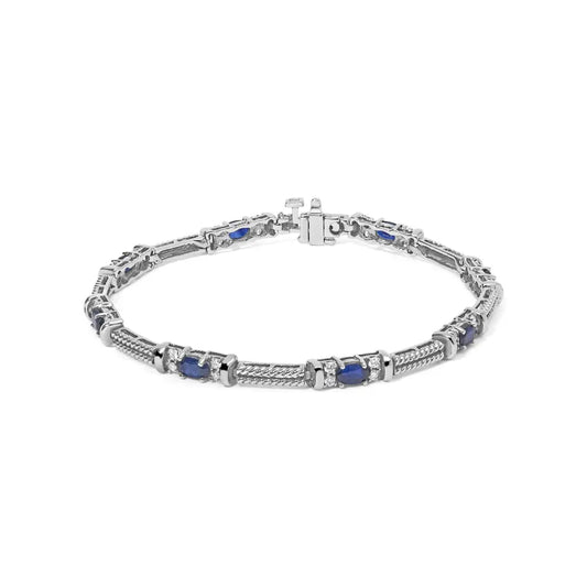 14k white gold 1/2 cttw diamond & oval blue sapphire braided link bracelet (g h color vs1 vs2 clarity) 7’’ inches
