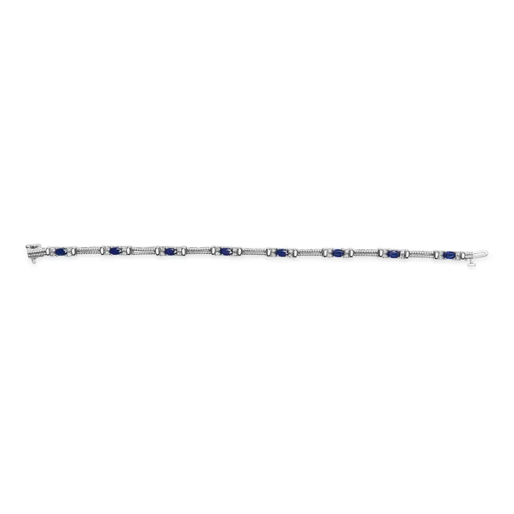 14k white gold 1/2 cttw diamond & oval blue sapphire braided link bracelet (g h color vs1 vs2 clarity) 7’’ inches