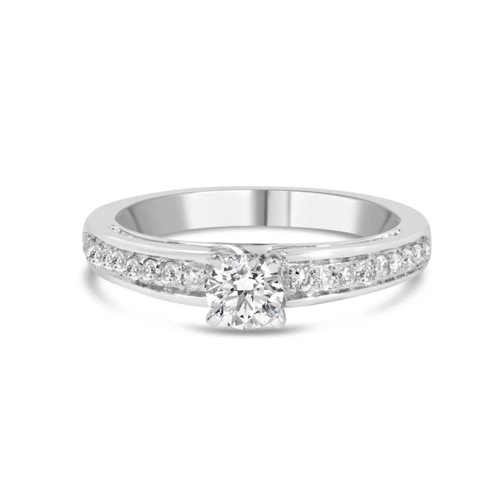 14K White Gold 1/2 Cttw Diamond Solitaire Pave Set Engagement Ring (G-H Color, VS2-SI1 Clarity) - Size 7 - Bijoux-NYC Direct