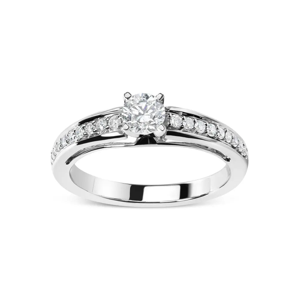 14K White Gold 1/2 Cttw Diamond Solitaire Pave Set Engagement Ring (G-H Color, VS2-SI1 Clarity) - Size 7 - Bijoux-NYC Direct