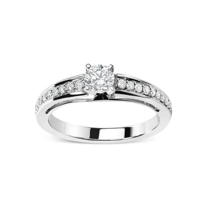 14K White Gold 1/2 Cttw Diamond Solitaire Pave Set Engagement Ring (G-H Color, VS2-SI1 Clarity) - Size 7 - Bijoux-NYC Direct