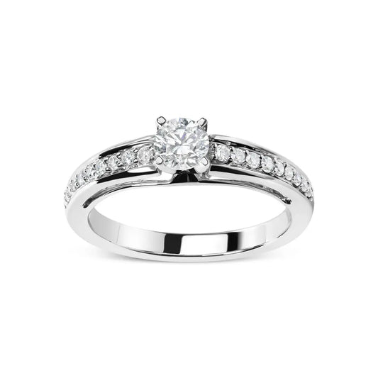 14K White Gold 1/2 Cttw Diamond Solitaire Pave Set Engagement Ring (G-H Color, VS2-SI1 Clarity) - Size 7 - Bijoux-NYC Direct