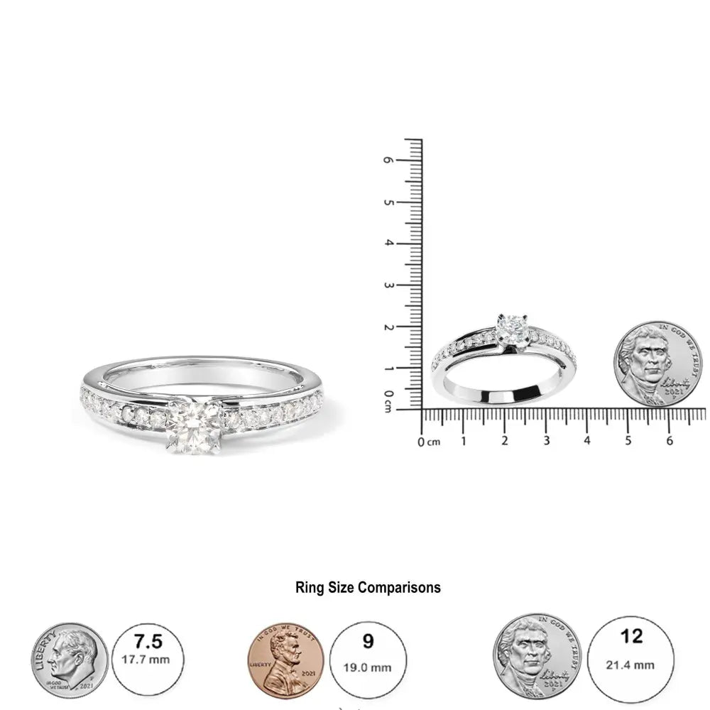 14K White Gold 1/2 Cttw Diamond Solitaire Pave Set Engagement Ring (G-H Color, VS2-SI1 Clarity) - Size 7 - Bijoux-NYC Direct