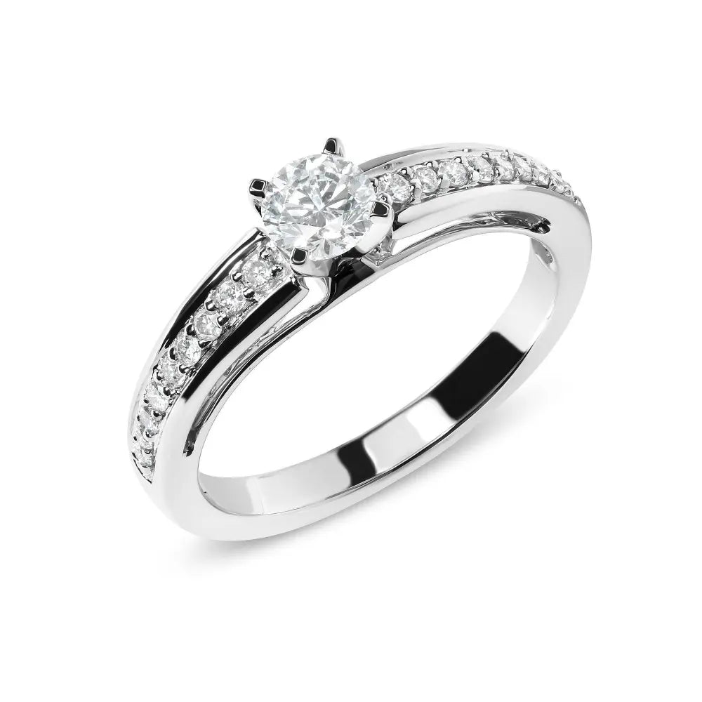 14K White Gold 1/2 Cttw Diamond Solitaire Pave Set Engagement Ring (G-H Color, VS2-SI1 Clarity) - Size 7 - Bijoux-NYC Direct