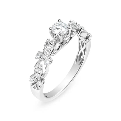 14K White Gold 1/2 Cttw Diamond Vintage Style Engagement Ring (G-H Color, VS2-SI1 Clarity) - Size 7 - Bijoux-NYC Direct