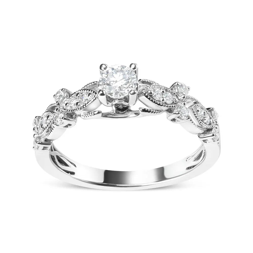 14K White Gold 1/2 Cttw Diamond Vintage Style Engagement Ring (G-H Color, VS2-SI1 Clarity) - Size 7 - Bijoux-NYC Direct