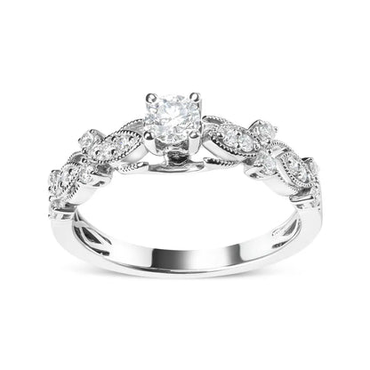 14K White Gold 1/2 Cttw Diamond Vintage Style Engagement Ring (G-H Color, VS2-SI1 Clarity) - Size 7 - Bijoux-NYC Direct