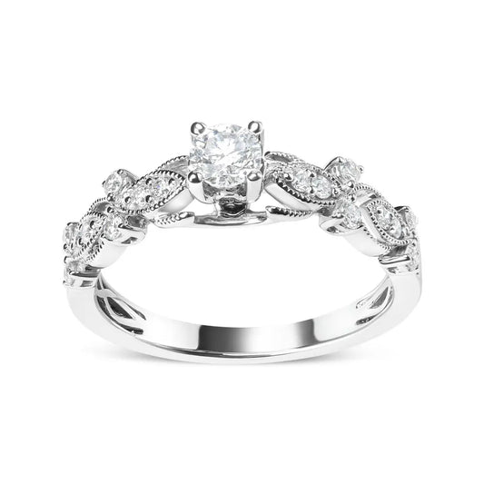 14K White Gold 1/2 Cttw Diamond Vintage Style Engagement Ring (G-H Color, VS2-SI1 Clarity) - Size 7 - Bijoux-NYC Direct