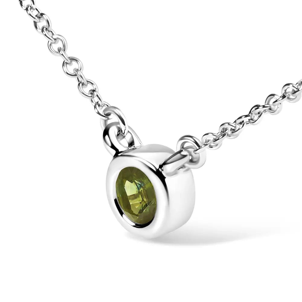14k white gold 1/2 cttw green lab grown diamond bezel set solitaire 18’’ pendant necklace (green color vs1 vs2 clarity)