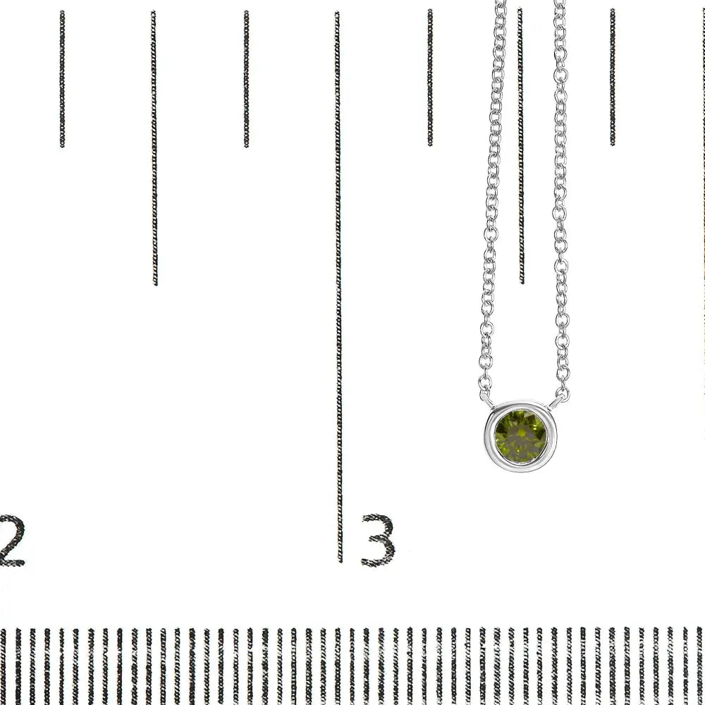 14k white gold 1/2 cttw green lab grown diamond bezel set solitaire 18’’ pendant necklace (green color vs1 vs2 clarity)