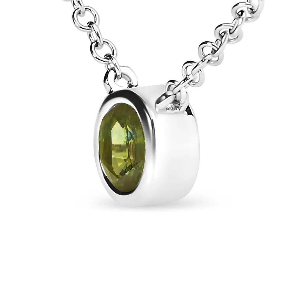 14k white gold 1/2 cttw green lab grown diamond bezel set solitaire 18’’ pendant necklace (green color vs1 vs2 clarity)