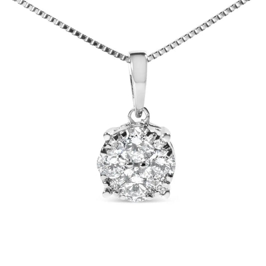 14k white gold 1/2 cttw lab grown diamond floral cluster pendant 18’’ necklace (g h color vs1 vs2 clarity)