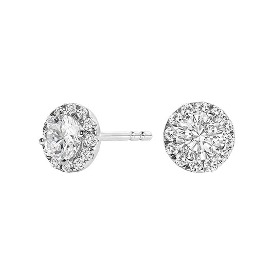 14K White Gold 1/2 Cttw Lab-Grown Diamond Halo Stud Earring (F-G Color, VS1-VS2 Clarity) - Bijoux-NYC Direct