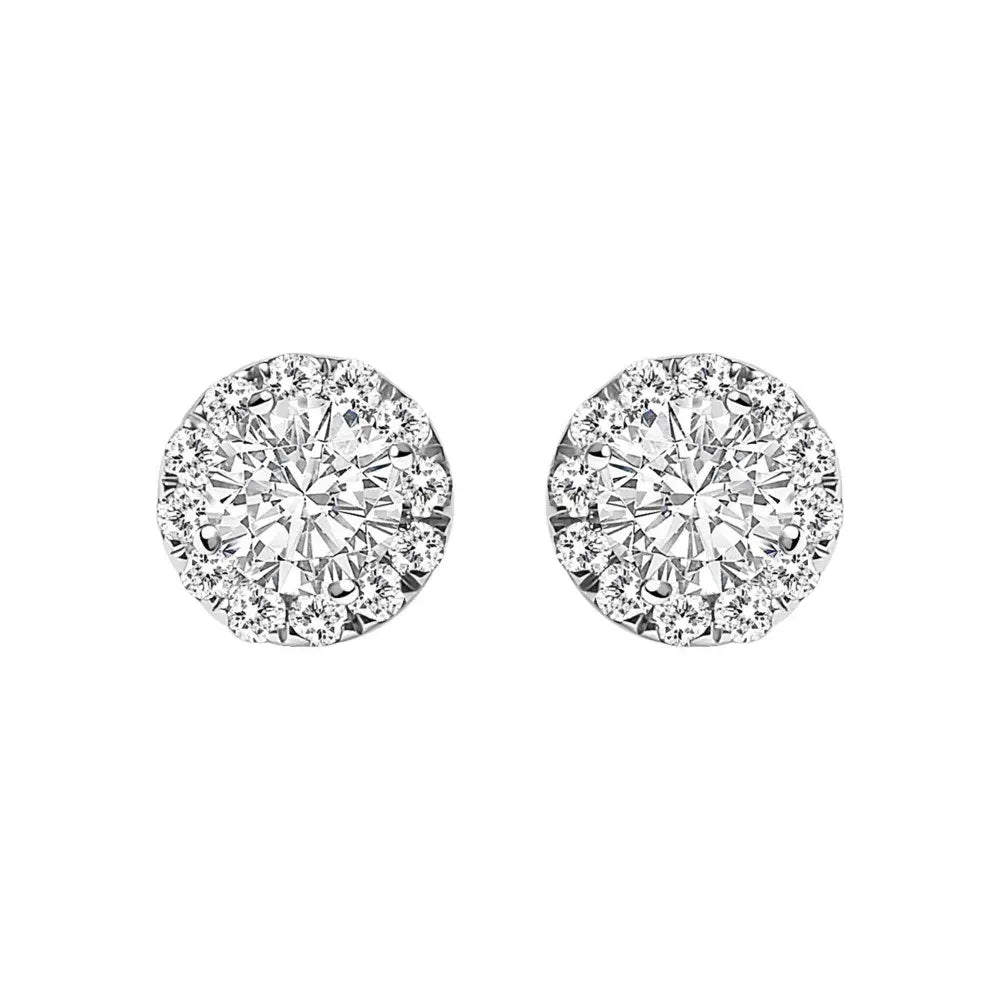 14K White Gold 1/2 Cttw Lab-Grown Diamond Halo Stud Earring (F-G Color, VS1-VS2 Clarity) - Bijoux-NYC Direct