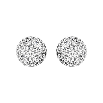 14K White Gold 1/2 Cttw Lab-Grown Diamond Halo Stud Earring (F-G Color, VS1-VS2 Clarity) - Bijoux-NYC Direct