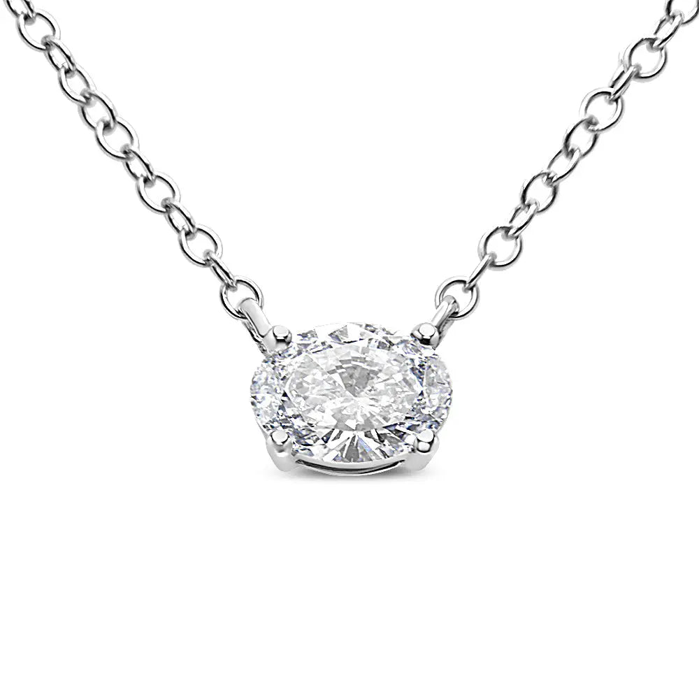 14K White Gold 1/2 Cttw Lab Grown Oval Shape Solitaire Diamond East West 18" Pendant Necklace (E-F Color, VS1-VS2 Clarity) - Bijoux-NYC Direct