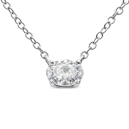 14K White Gold 1/2 Cttw Lab Grown Oval Shape Solitaire Diamond East West 18" Pendant Necklace (E-F Color, VS1-VS2 Clarity) - Bijoux-NYC Direct