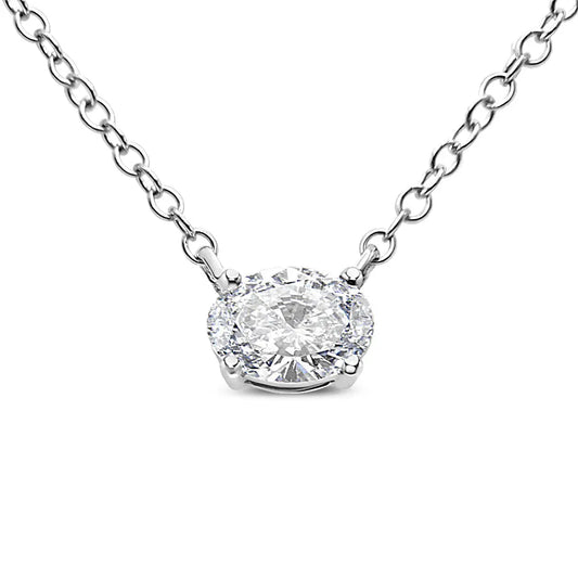 14K White Gold 1/2 Cttw Lab Grown Oval Shape Solitaire Diamond East West 18" Pendant Necklace (E-F Color, VS1-VS2 Clarity) - Bijoux-NYC Direct
