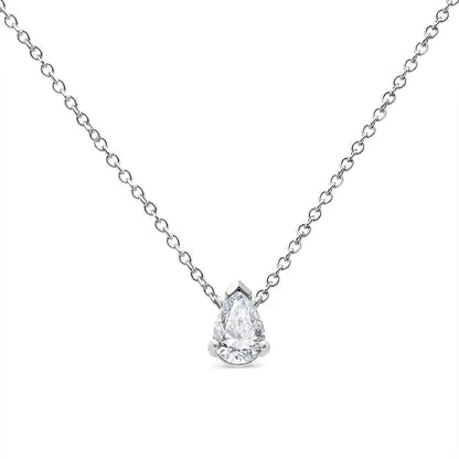 14K White Gold 1/2 Cttw Lab Grown Pear Shape Solitaire Diamond Pendent 18" Necklace (F-G Color, VS2-SI1 Clarity) - Bijoux-NYC Direct