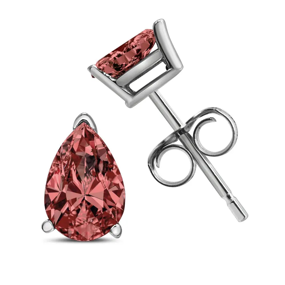 14K White Gold 1/2 Cttw Lab Grown Pink Pear Diamond 3 Prong Set Martini Solitaire Stud Earrings (Pink Color, VS2-SI1 Clarity) - Bijoux-NYC Direct