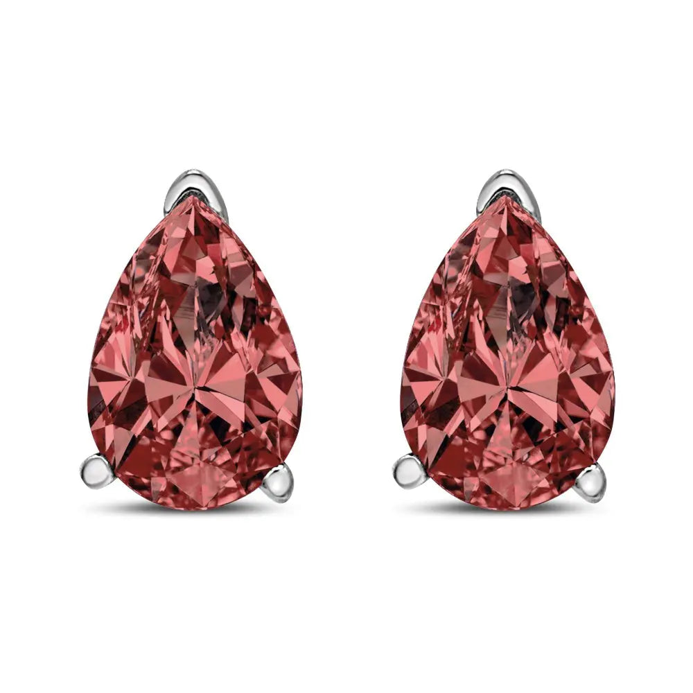 14K White Gold 1/2 Cttw Lab Grown Pink Pear Diamond 3 Prong Set Martini Solitaire Stud Earrings (Pink Color, VS2-SI1 Clarity) - Bijoux-NYC Direct
