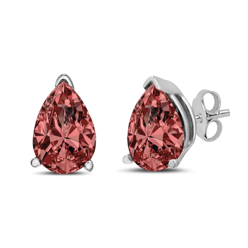 14K White Gold 1/2 Cttw Lab Grown Pink Pear Diamond 3 Prong Set Martini Solitaire Stud Earrings (Pink Color, VS2-SI1 Clarity) - Bijoux-NYC Direct