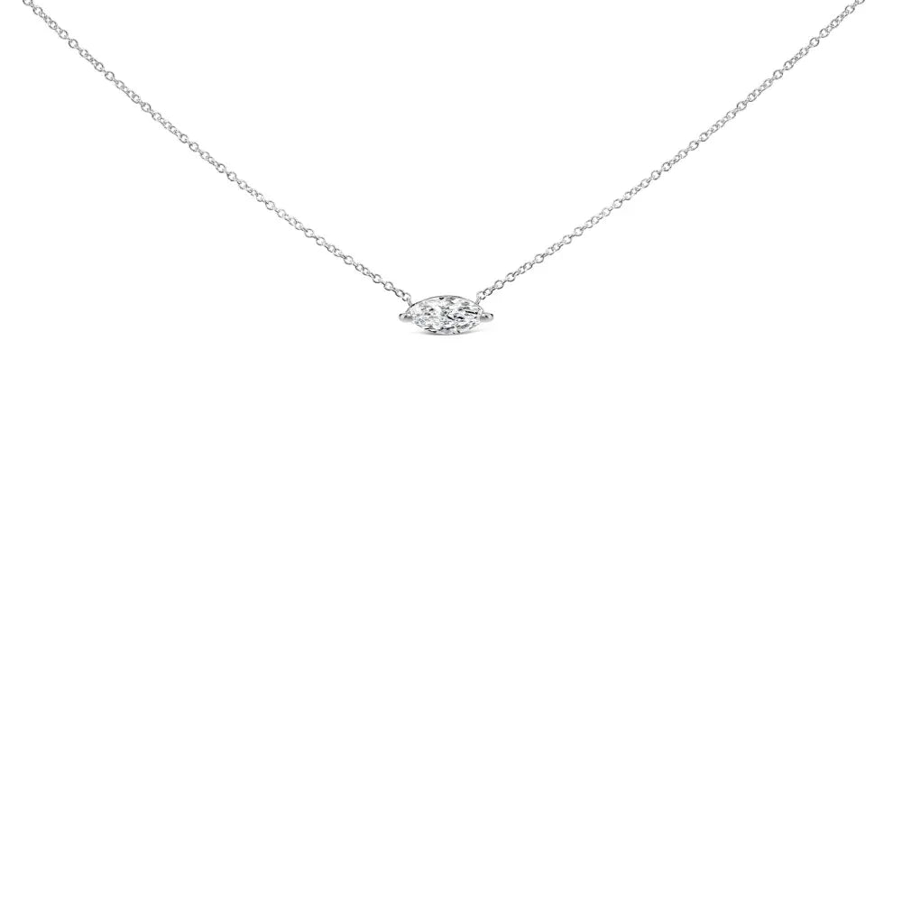 14k white gold 1/2 cttw marquise lab grown diamond east west solitaire 18’’ pendant necklace (f g color vs2 si1 clarity)