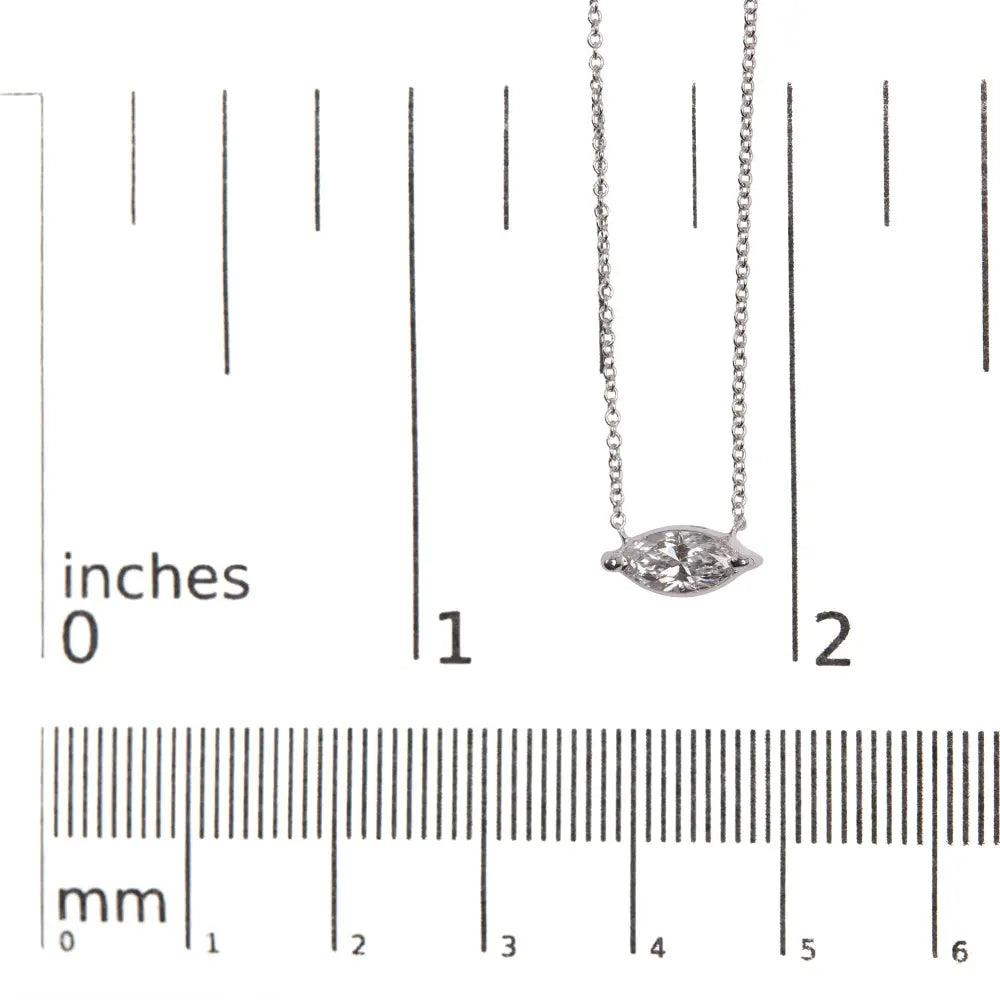 14k white gold 1/2 cttw marquise lab grown diamond east west solitaire 18’’ pendant necklace (f g color vs2 si1 clarity)