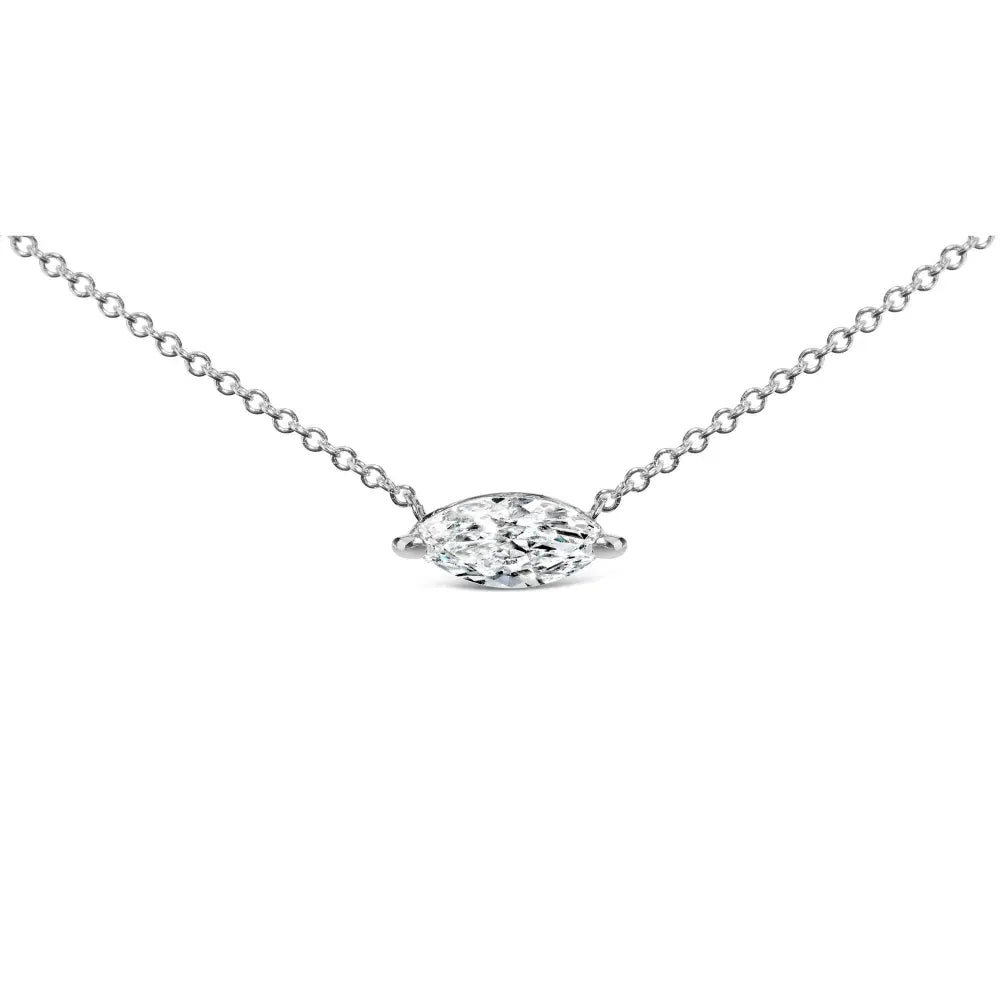 14k white gold 1/2 cttw marquise lab grown diamond east west solitaire 18’’ pendant necklace (f g color vs2 si1 clarity)
