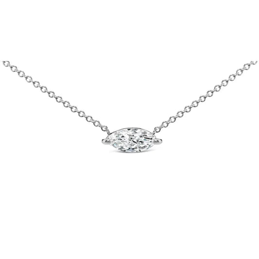 14k white gold 1/2 cttw marquise lab grown diamond east west solitaire 18’’ pendant necklace (f g color vs2 si1 clarity)