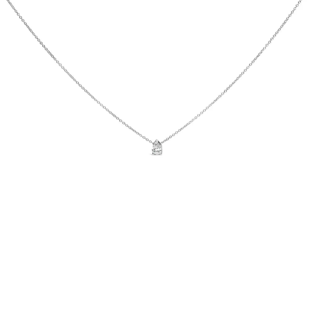 14K White Gold 1/2 Cttw Pear Shape Lab-Grown Diamond 3-Prong Solitaire Pendant Necklace 18 Inch (F-G Color, VS2-SI1 Clarity) - Bijoux-NYC Direct