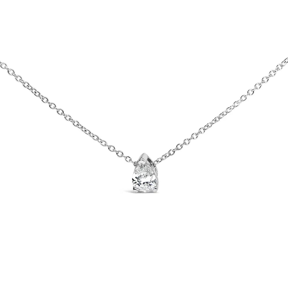 14K White Gold 1/2 Cttw Pear Shape Lab-Grown Diamond 3-Prong Solitaire Pendant Necklace 18 Inch (F-G Color, VS2-SI1 Clarity) - Bijoux-NYC Direct