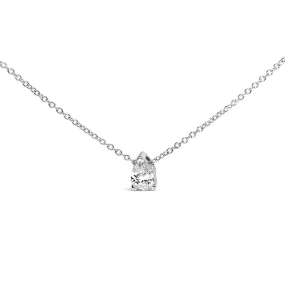 14K White Gold 1/2 Cttw Pear Shape Lab-Grown Diamond 3-Prong Solitaire Pendant Necklace 18 Inch (F-G Color, VS2-SI1 Clarity) - Bijoux-NYC Direct
