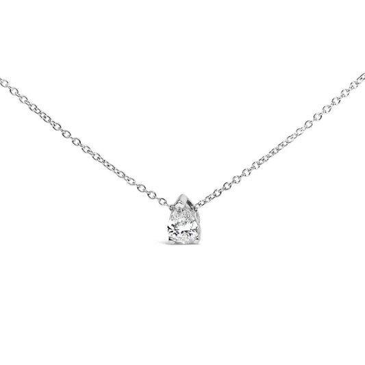 14K White Gold 1/2 Cttw Pear Shape Lab-Grown Diamond 3-Prong Solitaire Pendant Necklace 18 Inch (F-G Color, VS2-SI1 Clarity) - Bijoux-NYC Direct
