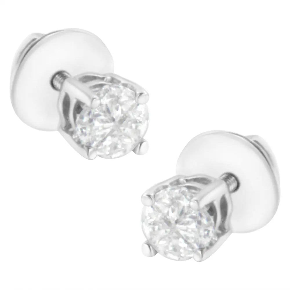 14K White Gold 1/2 Cttw Pie-Cut Diamond Solitaire Stud Earrings (H-I Color, SI1-SI2 Clarity) - Bijoux-NYC Direct