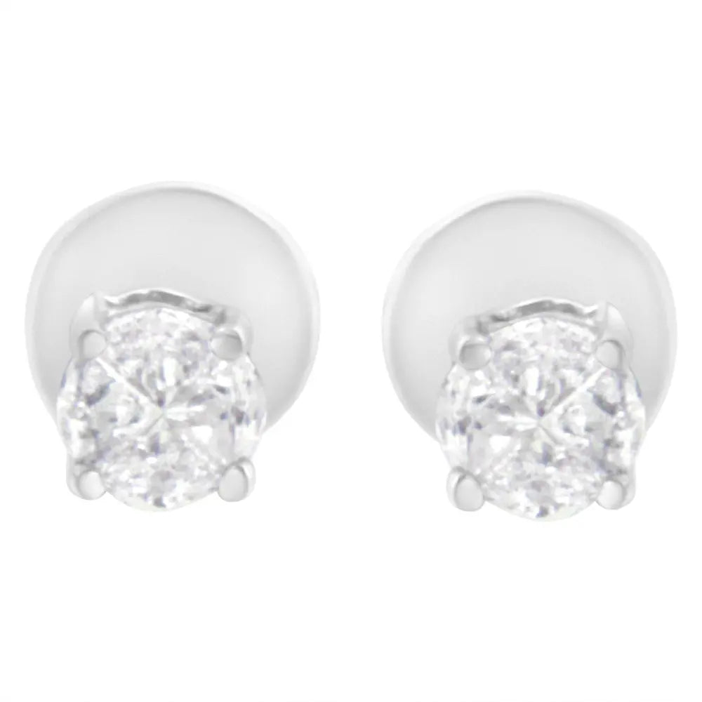 14K White Gold 1/2 Cttw Pie-Cut Diamond Solitaire Stud Earrings (H-I Color, SI1-SI2 Clarity) - Bijoux-NYC Direct