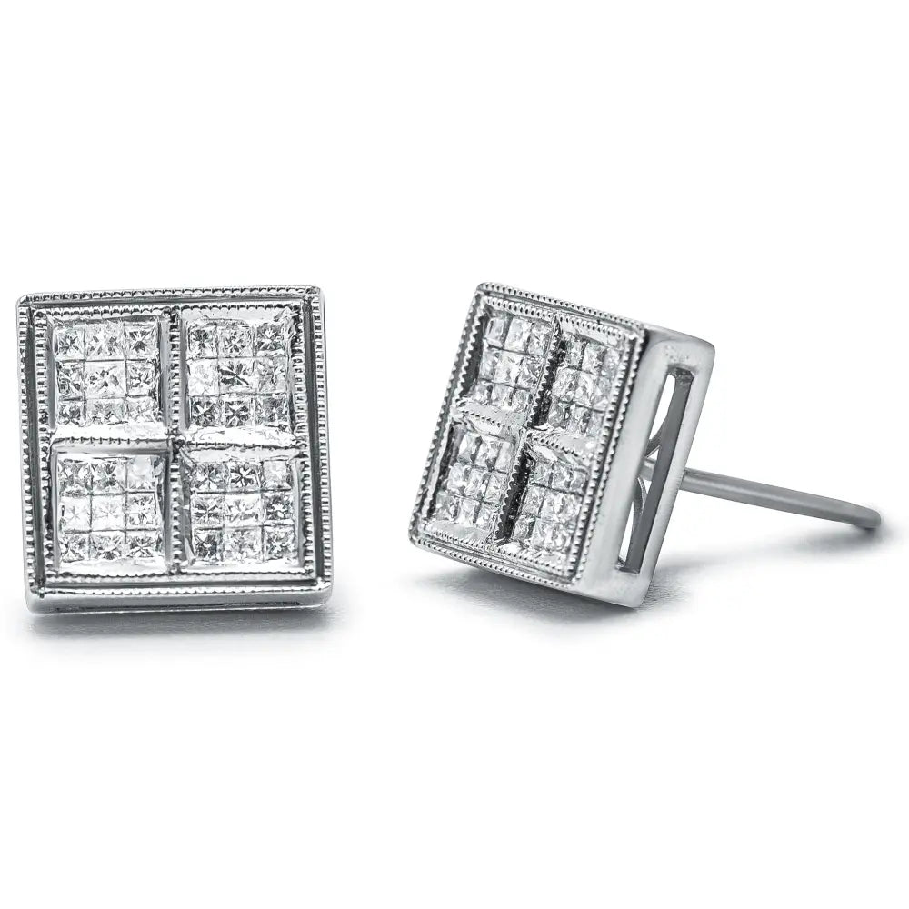 1/2 cttw princess diamond milgrain stud earrings in 14k white gold bijoux-nyc direct