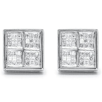 14K White Gold 1/2 Cttw Princess Diamond Composite Box Shape Milgrain Stud Earrings (H-I Color, SI1-SI2 Clarity) - Bijoux-NYC Direct