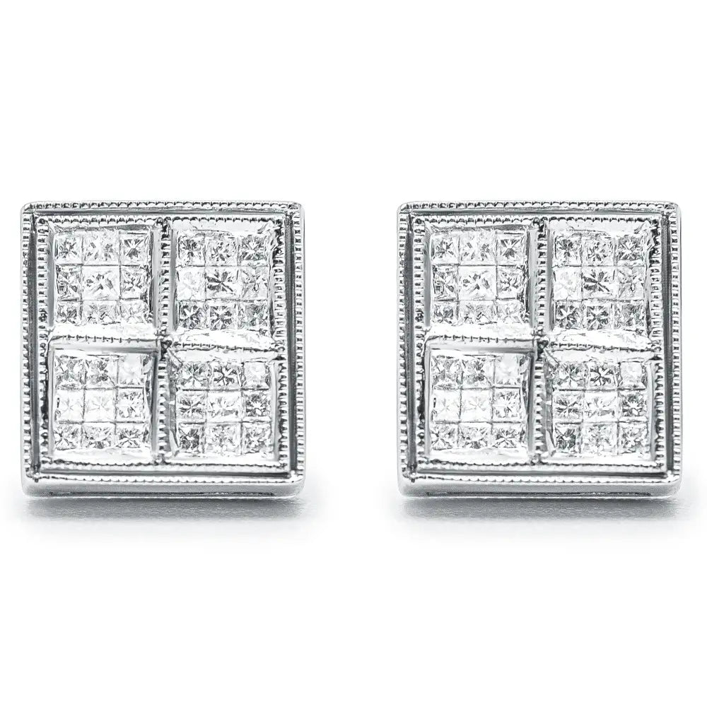 1/2 cttw princess diamond milgrain stud earrings in 14k white gold bijoux-nyc direct