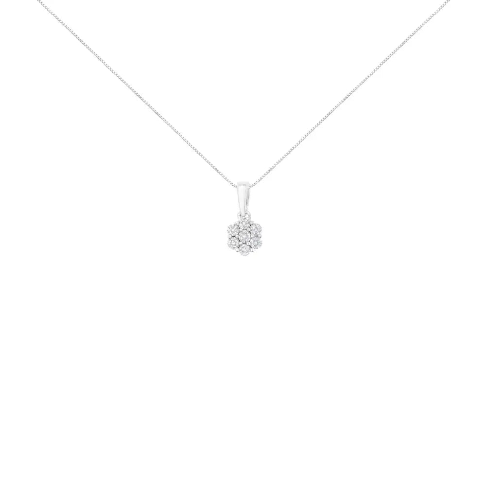 14k white gold 1/2 cttw diamond 7-stone floral pendant necklace 18 bijoux-nyc direct