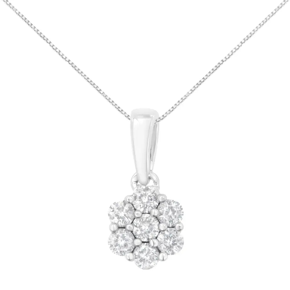 14k white gold 1/2 cttw diamond 7-stone floral pendant necklace 18 bijoux-nyc direct